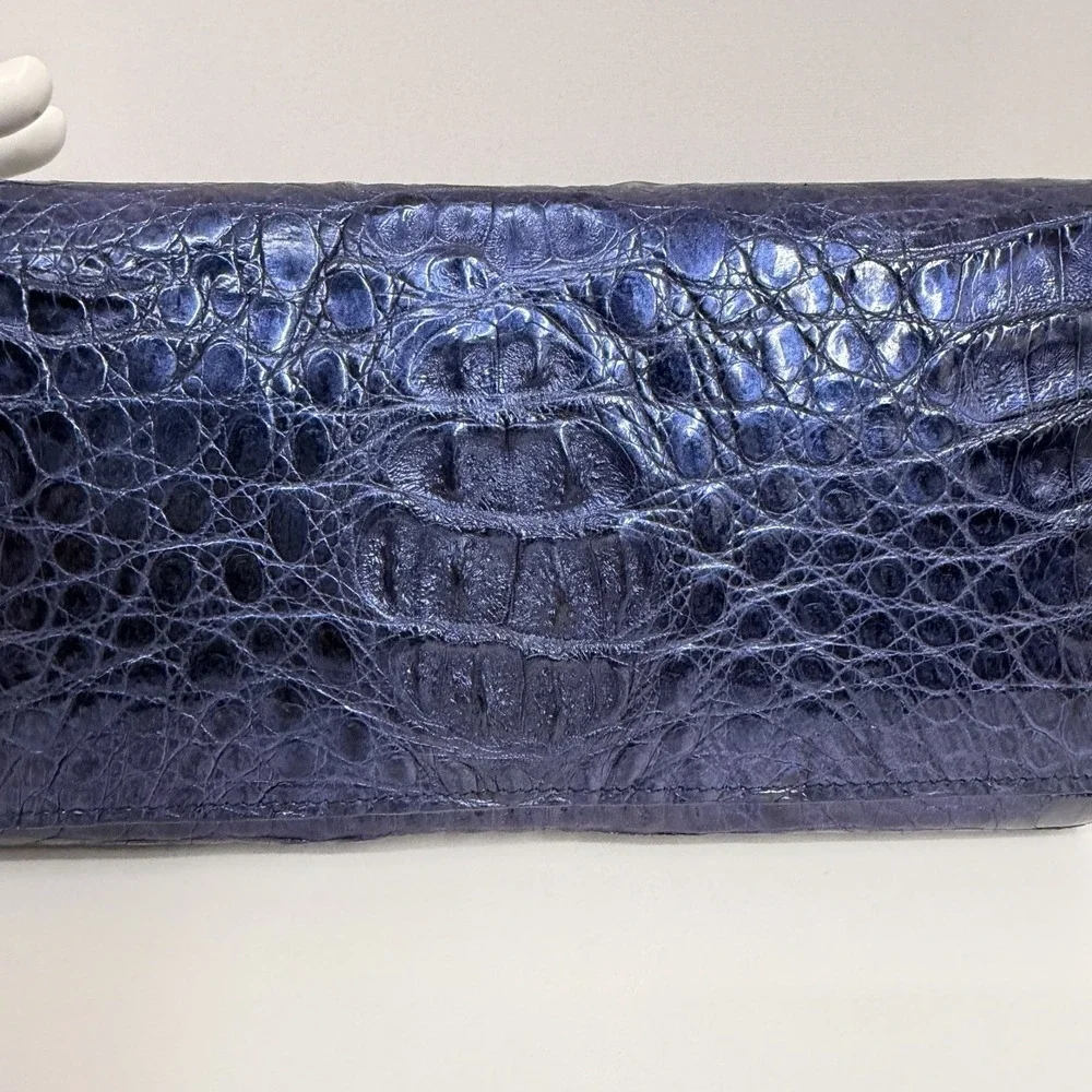 Genuine Alligator Shoulder Bag or Clutch Metallic Blue Tone RARE Color